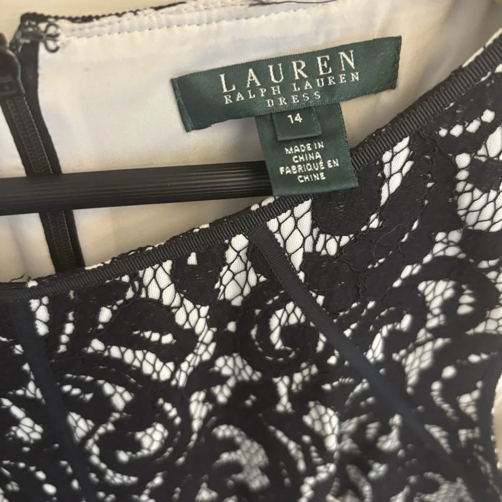 Lauren Ralph Lauren‎ Women's Black Lace Sleeveless Sheath Dress Lined Size 14
